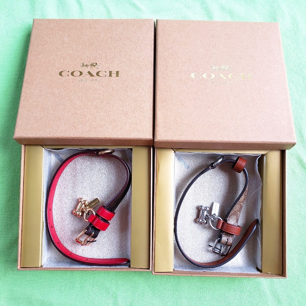 COPY - COACH BOXED SMALL PET COLLAR:NIB KHAKI/SADDLE or BROWN BLACK/RED CH144  …